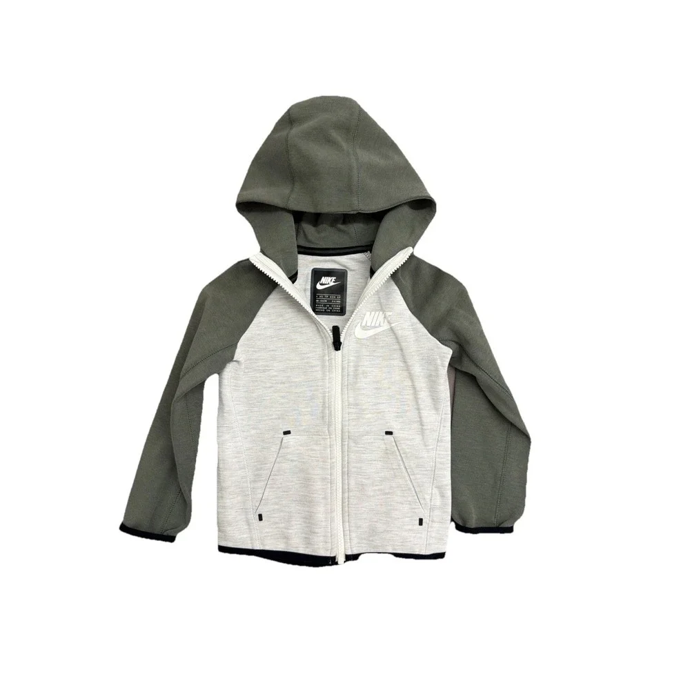 Nike Tech Fleece Full Zip Hoodie Toddler Boys 4 Olive Green Grey CU9223-014